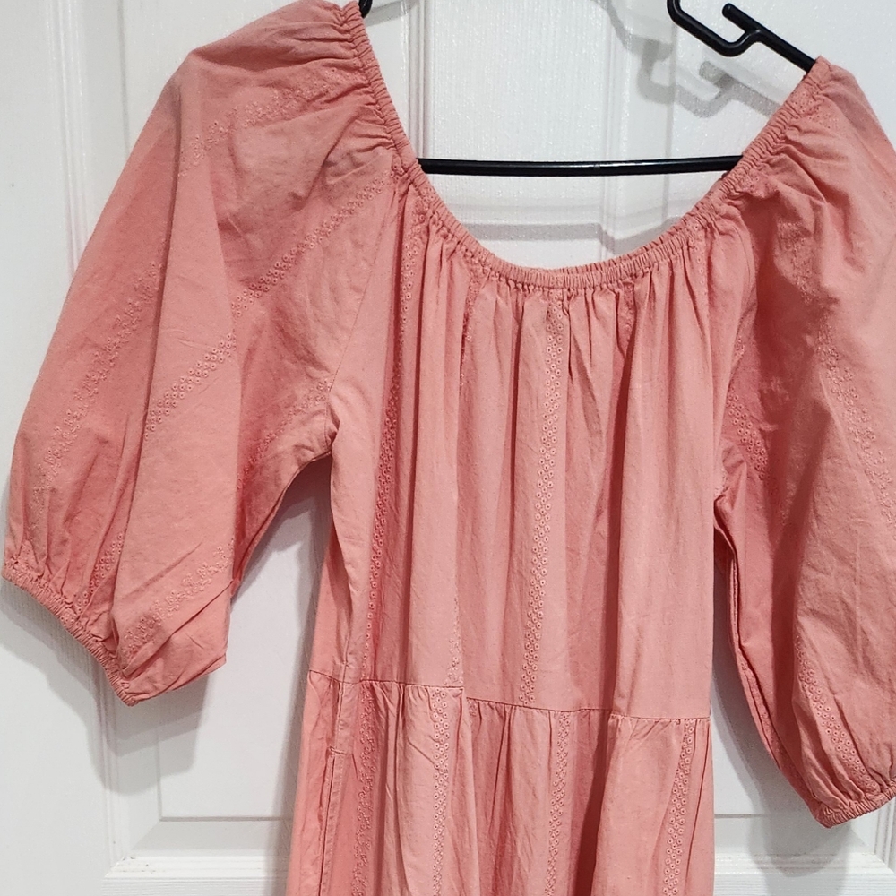 Universal Pink Maxi Sundress with Tiered Ruffles and Puff Sleeves